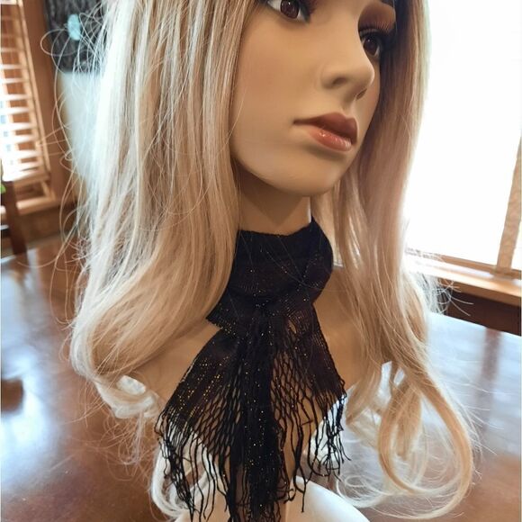 Brown/ Gold Metallic Fringed Netted Scarf/Tie Belt - Picture 5 of 12